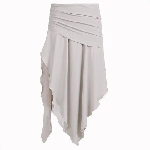 High Waist Pleating Irregular Slit Long Skirt-Khaki-2