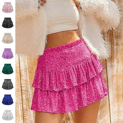 High Waist Sequined Pleated Skirt Women's Clothing Hot Girl Party Short Dress-1