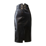 High Waist Slimming Decorative Buckle Sheath A- Line Skirt-2