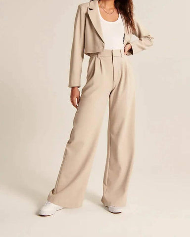 High Waist Straight Trousers With Pockets Wide Leg Casual-Apricot-4