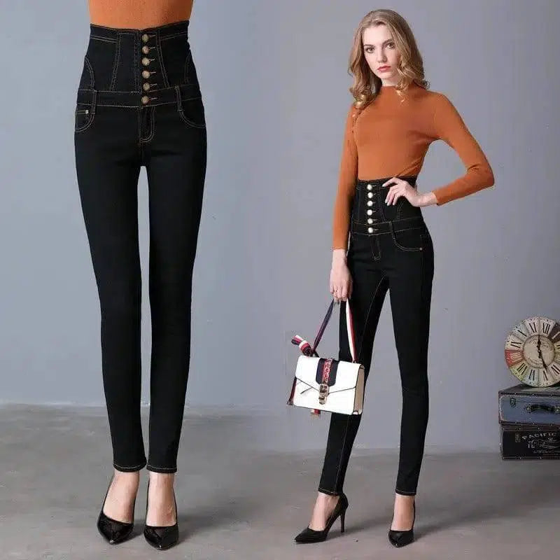 LOVEMI - high waisted jeans female thin elastic feet pencil pants