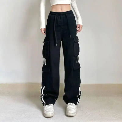 Hip-hop Lazy Striped Webbing Color Contrast Overalls-5