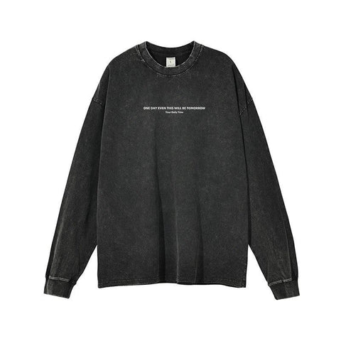 Hirsionsan Acid Washed T Shirt Women Vintage Cotton T-shirts-601Black7-22