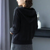 Hooded Sweater Coat Women Long Sleeve Single-breasted-4