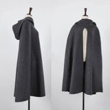 Hooded woolen cloak windbreaker jacket-Dark Grey-5