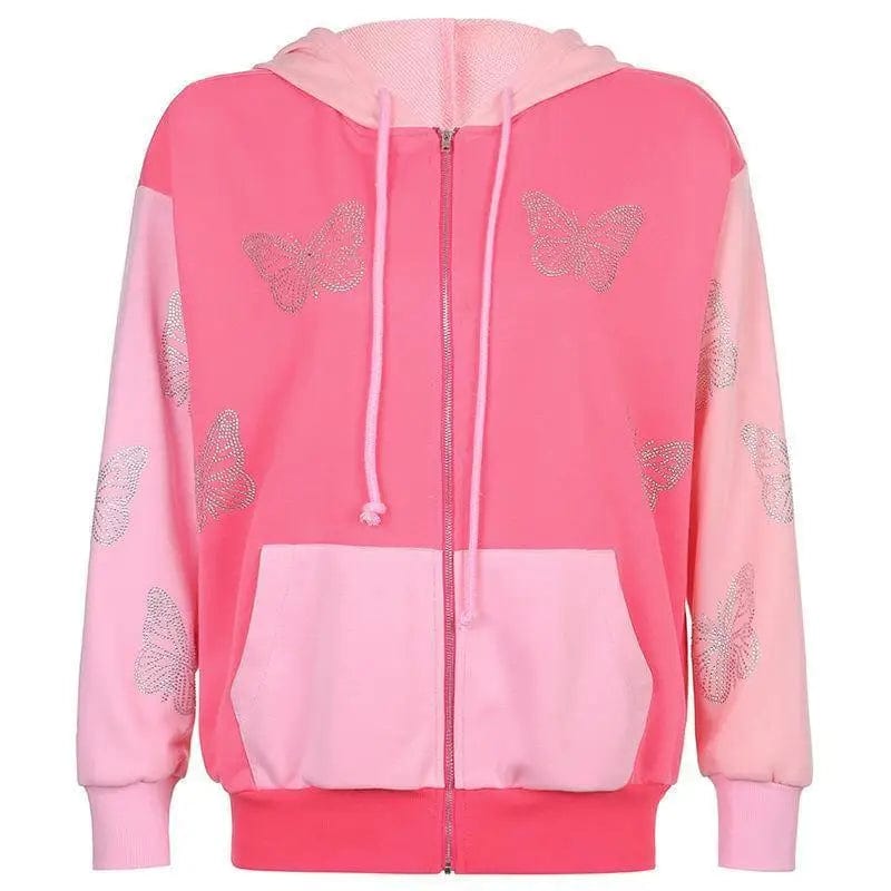 LOVEMI Hoodies Coat pink / S Lovemi -  Loose Zipper Hooded Jacket Casual Panty Two-Piece Set