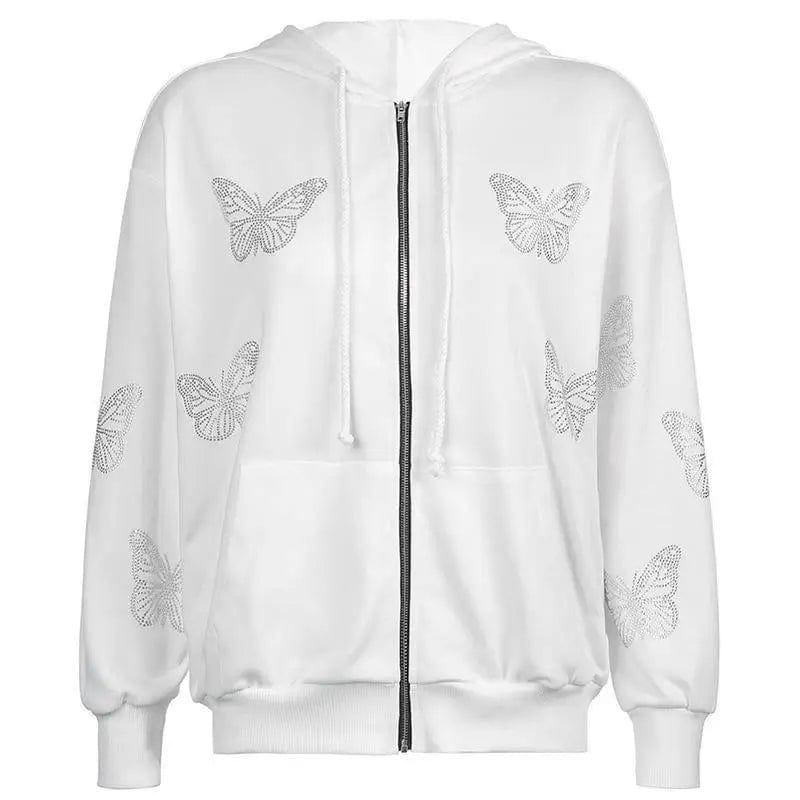 LOVEMI Hoodies Coat white / S Lovemi -  Loose Zipper Hooded Jacket Casual Panty Two-Piece Set