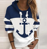 LOVEMI  Hoodies Dark Blue / S Lovemi -  Striped Boat Anchor Printed