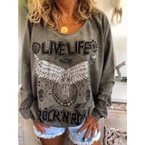 LOVEMI Hoodies Grey / S Lovemi -  Women Loose Round Neck Printed Sweater