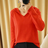 LOVEMI Hoodies Orange / S Lovemi -  Knitwear Solid Color V-neck Long-sleeved Hoodie Bottoming