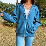 LOVEMI Hoodies Sky Blue / L Lovemi -  Solid Color Hooded Plus Fleece Sweatshirt Top