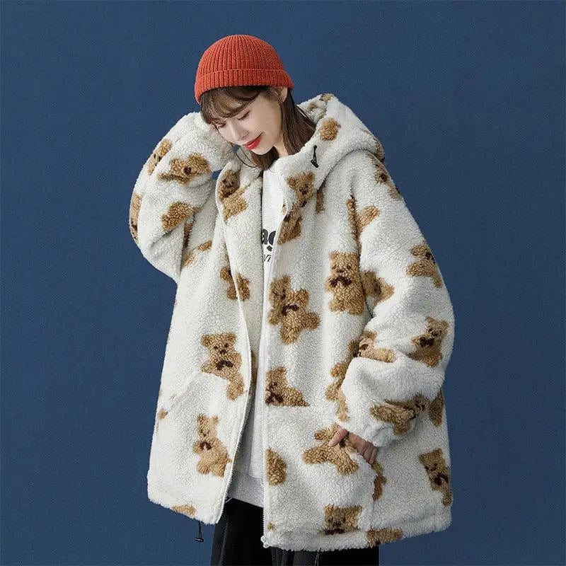 LOVEMI  Hoodies White / XL Lovemi -  Lamb fur bear cotton coat
