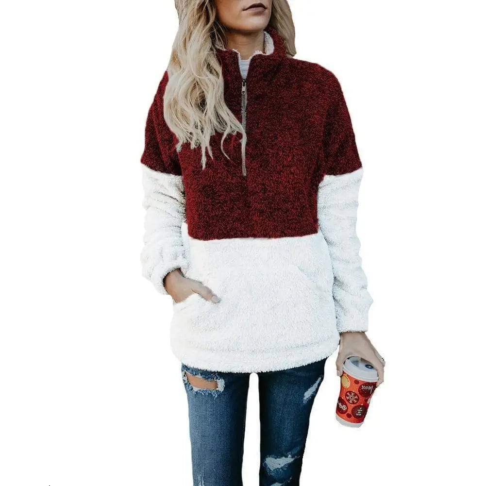LOVEMI Hoodies Wine Red / L Lovemi -  Zip Pocket High Collar Blouse Sweater Wool Sweater