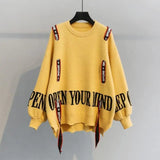 LOVEMI Hoodies Yellow / One size Lovemi -  Turtleneck sweater letter holes