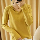 LOVEMI Hoodies Yellow / S Lovemi -  Knitwear Solid Color V-neck Long-sleeved Hoodie Bottoming