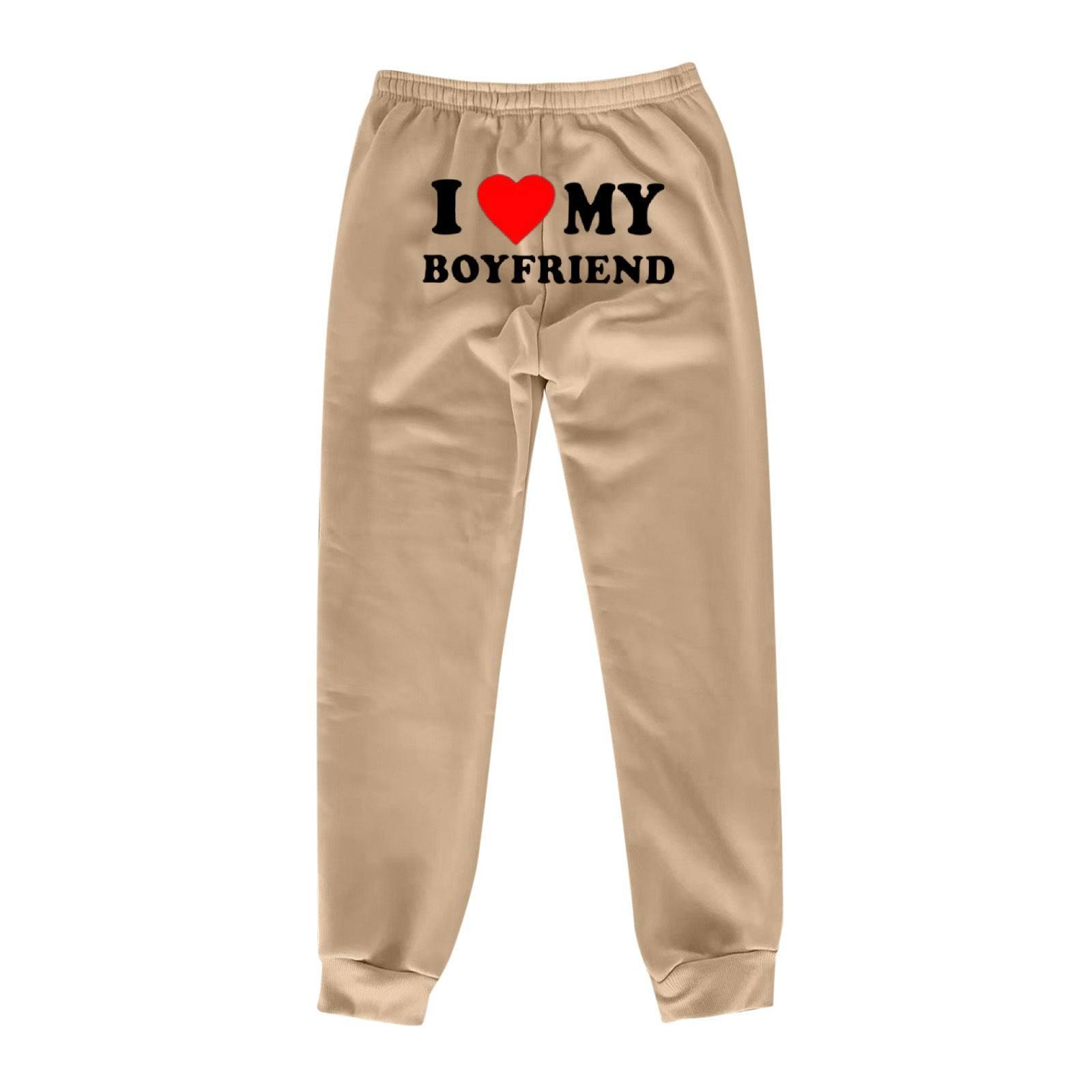 I Love MY BOYFRIEND Printed Trousers Casual Sweatpants Men-Camel Back Picture-12