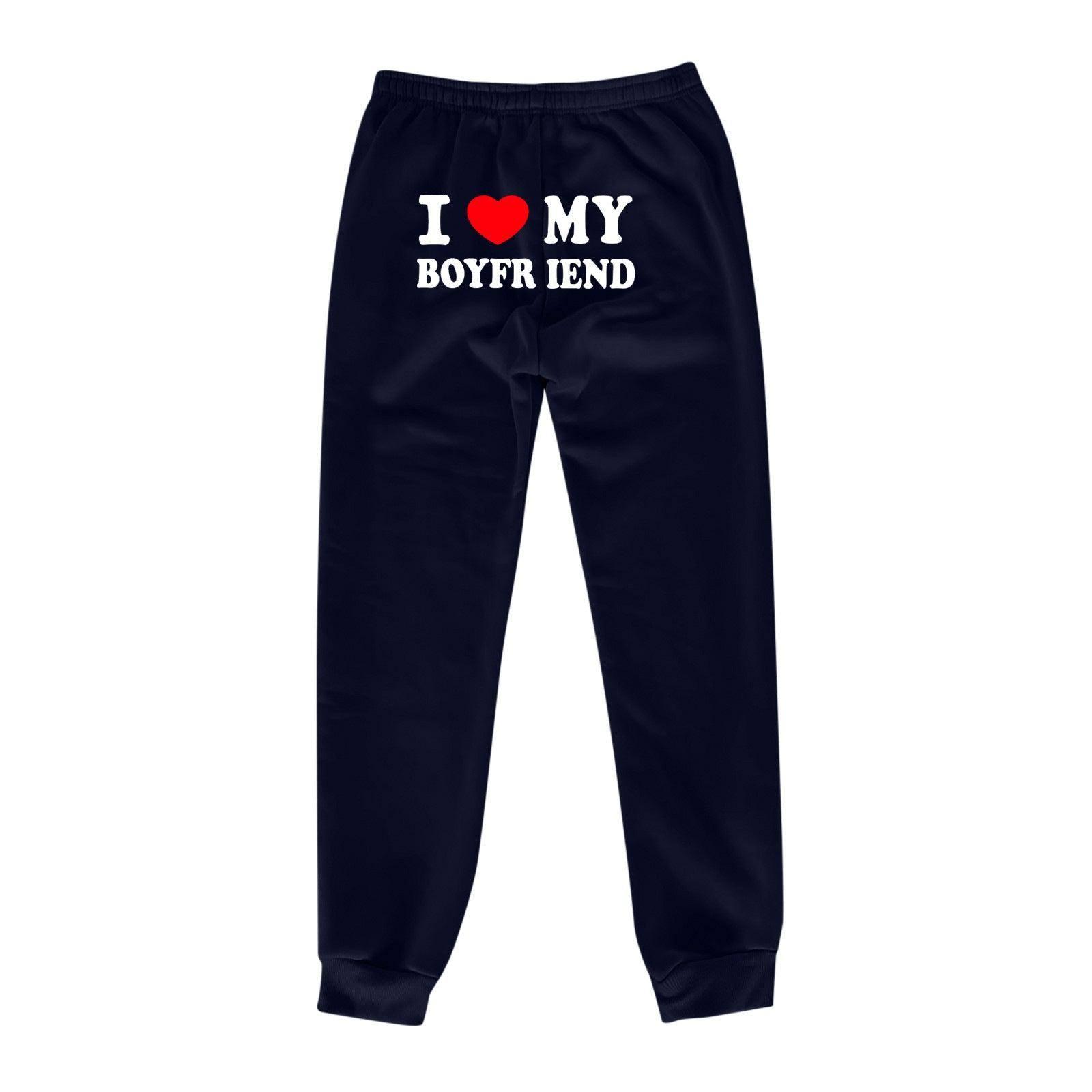 I Love MY BOYFRIEND Printed Trousers Casual Sweatpants Men-Navy Blue Back Picture-14