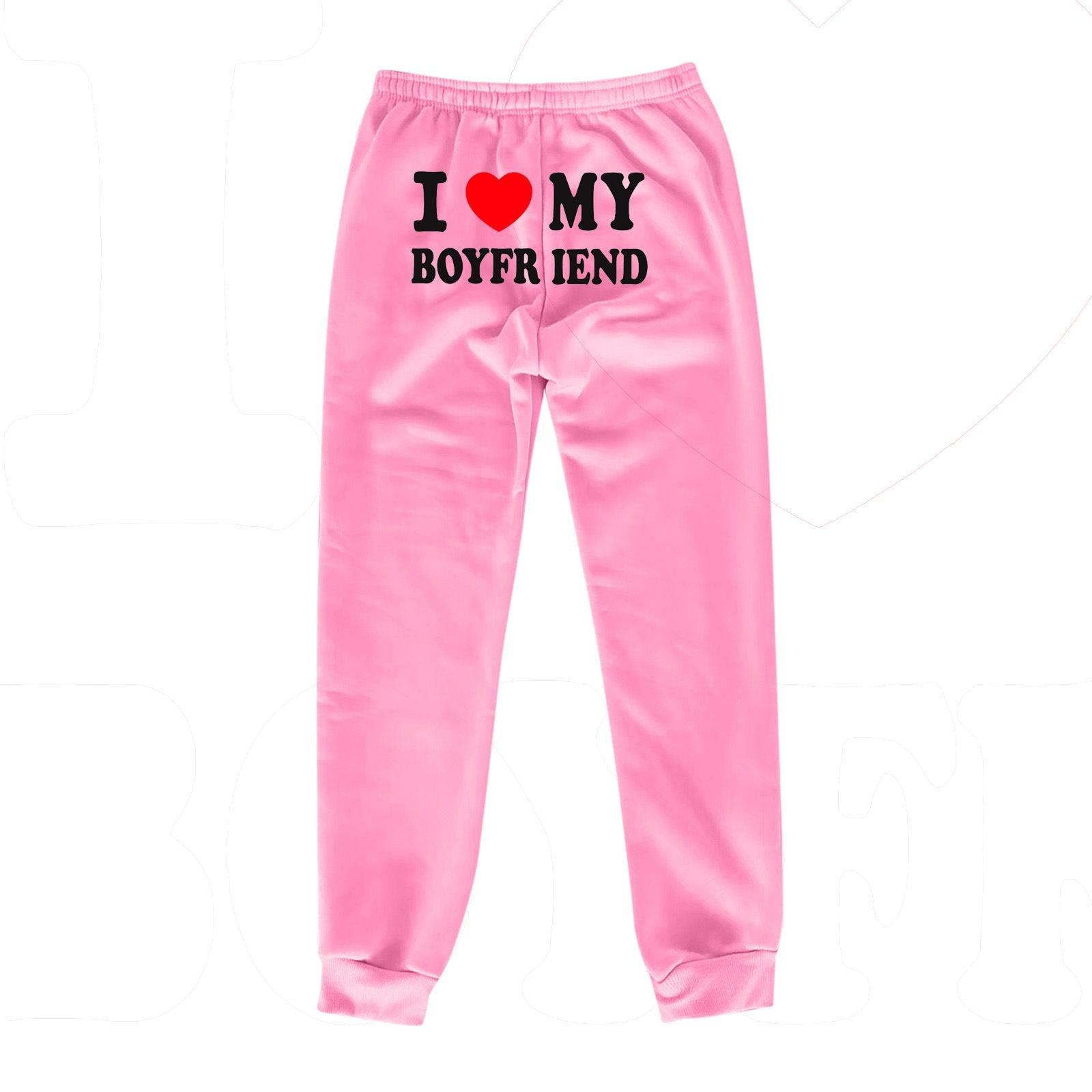 I Love MY BOYFRIEND Printed Trousers Casual Sweatpants Men-Pink and black letters-16