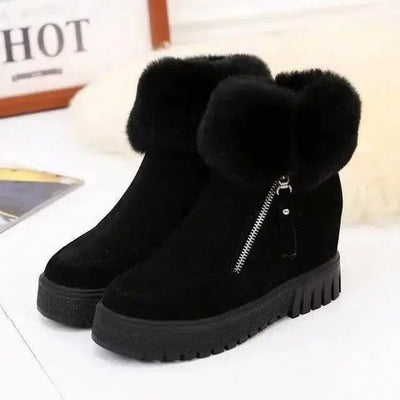 Inner Heightening Snow Boots Women Short Hairy Short Boots-Black-5