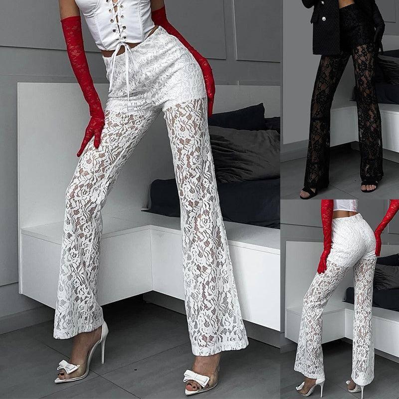 Ins Sexy Lace Straight Trousers Fashion Casual High Waist-1