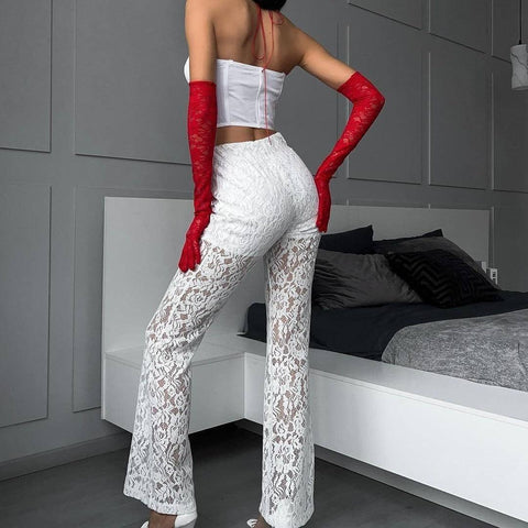 Ins Sexy Lace Straight Trousers Fashion Casual High Waist-4
