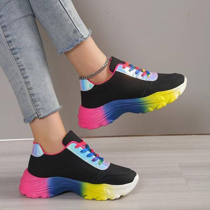 INS Style Rainbow Color Sports Shoes For Women Thick Bottom-2
