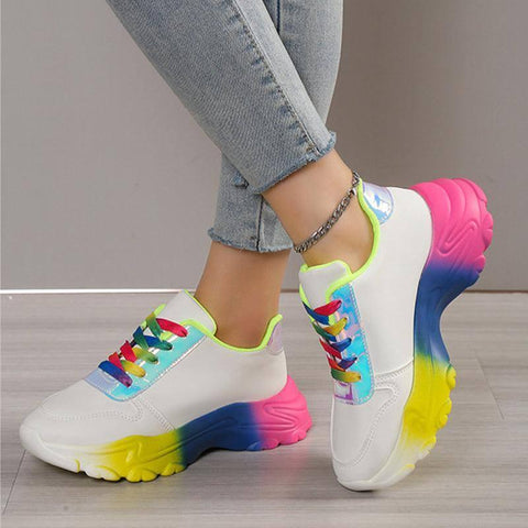 INS Style Rainbow Color Sports Shoes For Women Thick Bottom-3