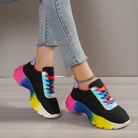 INS Style Rainbow Color Sports Shoes For Women Thick Bottom-4