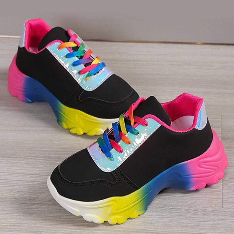 INS Style Rainbow Color Sports Shoes For Women Thick Bottom-5
