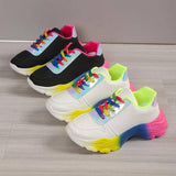 INS Style Rainbow Color Sports Shoes For Women Thick Bottom-7