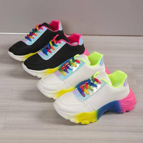 INS Style Rainbow Color Sports Shoes For Women Thick Bottom-7