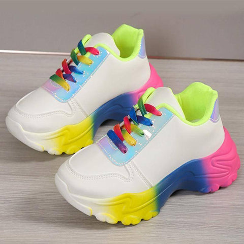 INS Style Rainbow Color Sports Shoes For Women Thick Bottom-8