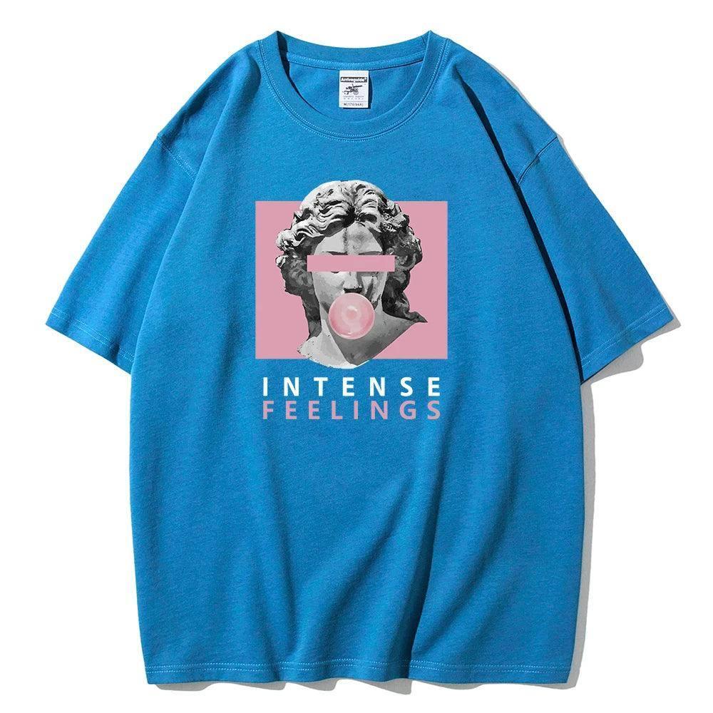 INTENSE FEELINGS Street Hip Hop Female T-Shirts Loose-Light Blue-18