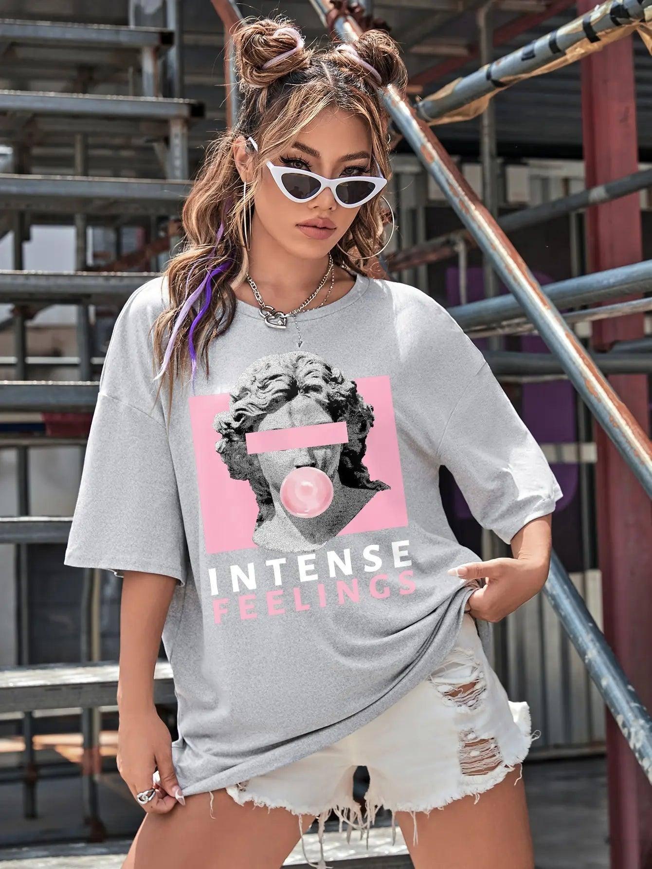 INTENSE FEELINGS Street Hip Hop Female T-Shirts Loose-6