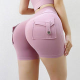 Internet Celebrity Nude Feel Pocket Shorts Yoga Pants Sport clothing LOVEMI  Pink Purple S 