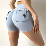 Internet Celebrity Nude Feel Pocket Shorts Yoga Pants-Gray Blue-2