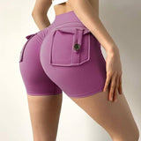 Internet Celebrity Nude Feel Pocket Shorts Yoga Pants-Plum Purple-4