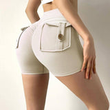 Internet Celebrity Nude Feel Pocket Shorts Yoga Pants Sport clothing LOVEMI  Light Ivory S 