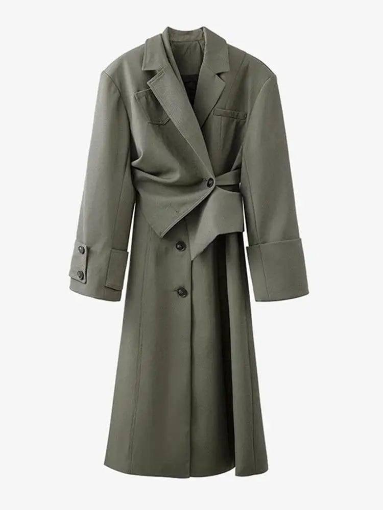 Irregular-panel Single-breasted Lapel Long Coat-11