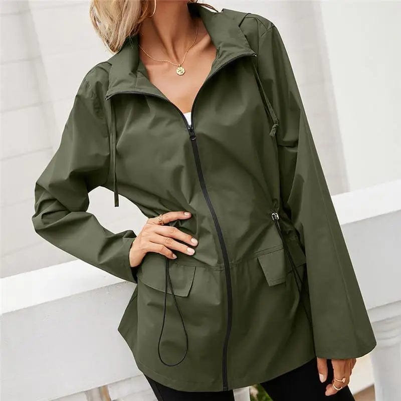 LOVEMI Jackets Army Green / S Lovemi -  Hooded Waist Rainproof Raincoat With Zipper Raincoat