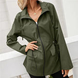 LOVEMI Jackets Army Green / S Lovemi -  Hooded Waist Rainproof Raincoat With Zipper Raincoat