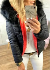 LOVEMI Jackets Black and red / XL Lovemi -  Hooded fur collar short coat