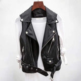 LOVEMI Jackets Black / L Lovemi - Chic Sleeveless PU Leather Belt Coat for Versatility