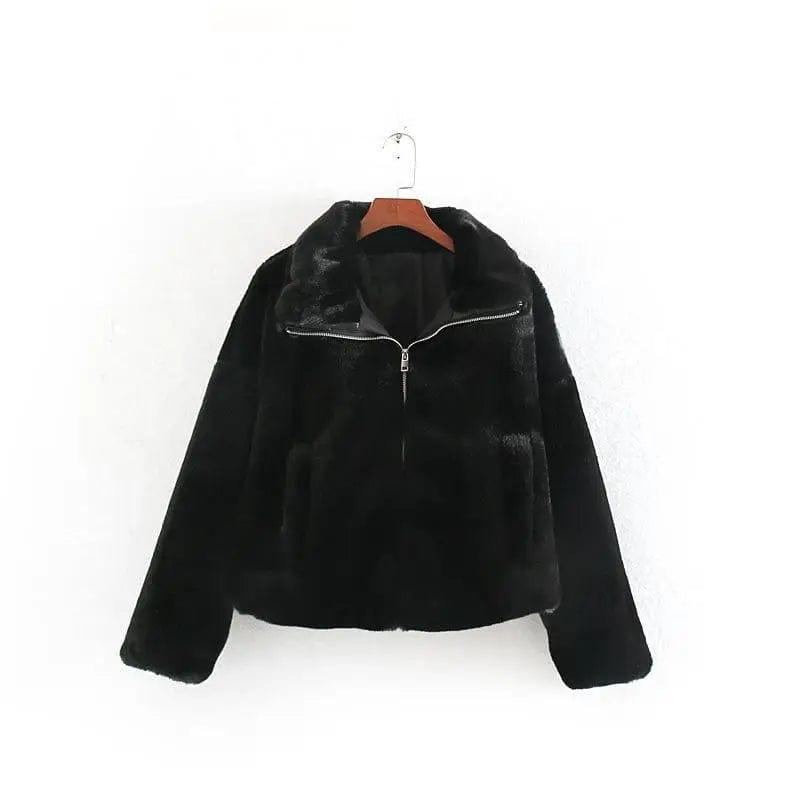 LOVEMI - Plush black zip jacket