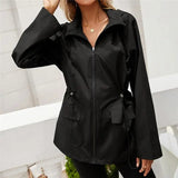 LOVEMI Jackets Black / S Lovemi -  Hooded Waist Rainproof Raincoat With Zipper Raincoat