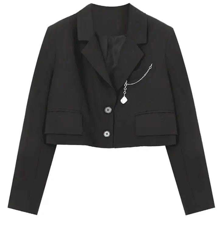 LOVEMI Jackets Black / S Lovemi -  Women's Short Black Suit Jacket With Chain