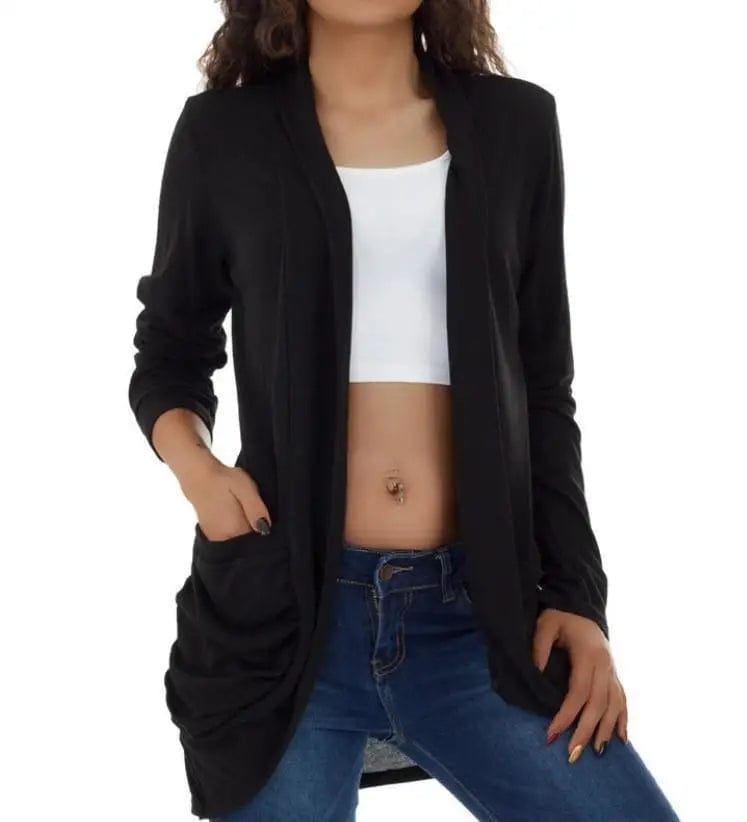 LOVEMI Jackets Black / S Lovemi -  Women's Short Jacket With Solid Color Long Sleeve Pockets