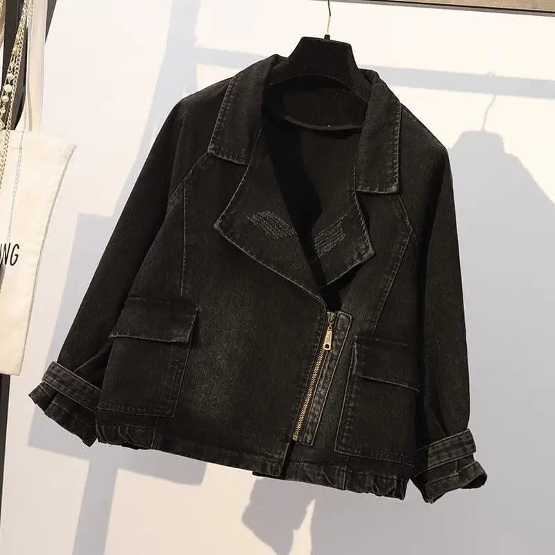 LOVEMI  Jackets Black / XL Lovemi -  New plus size fashionable denim zipper jacket
