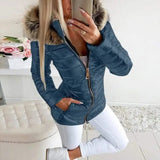 LOVEMI Jackets Blue / 2XL Lovemi -  Hooded fur collar short coat