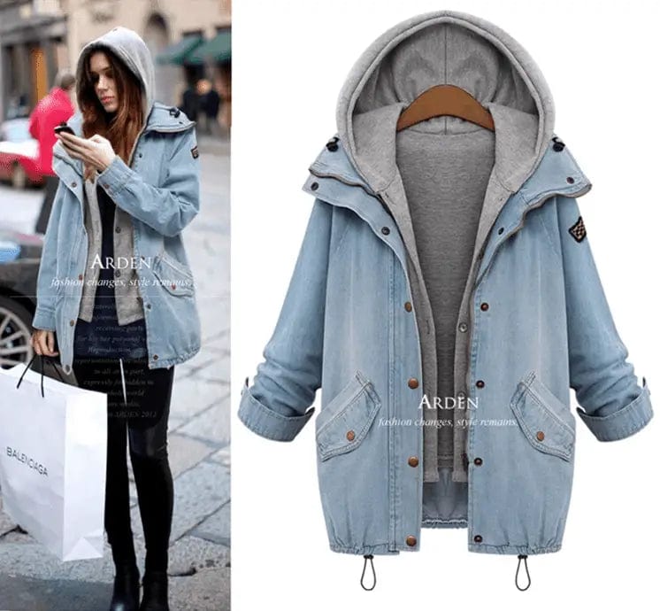 LOVEMI Jackets Blue / 2XL Lovemi -  Women Casual Two Piece Set Denim Jacket Hooded Vest